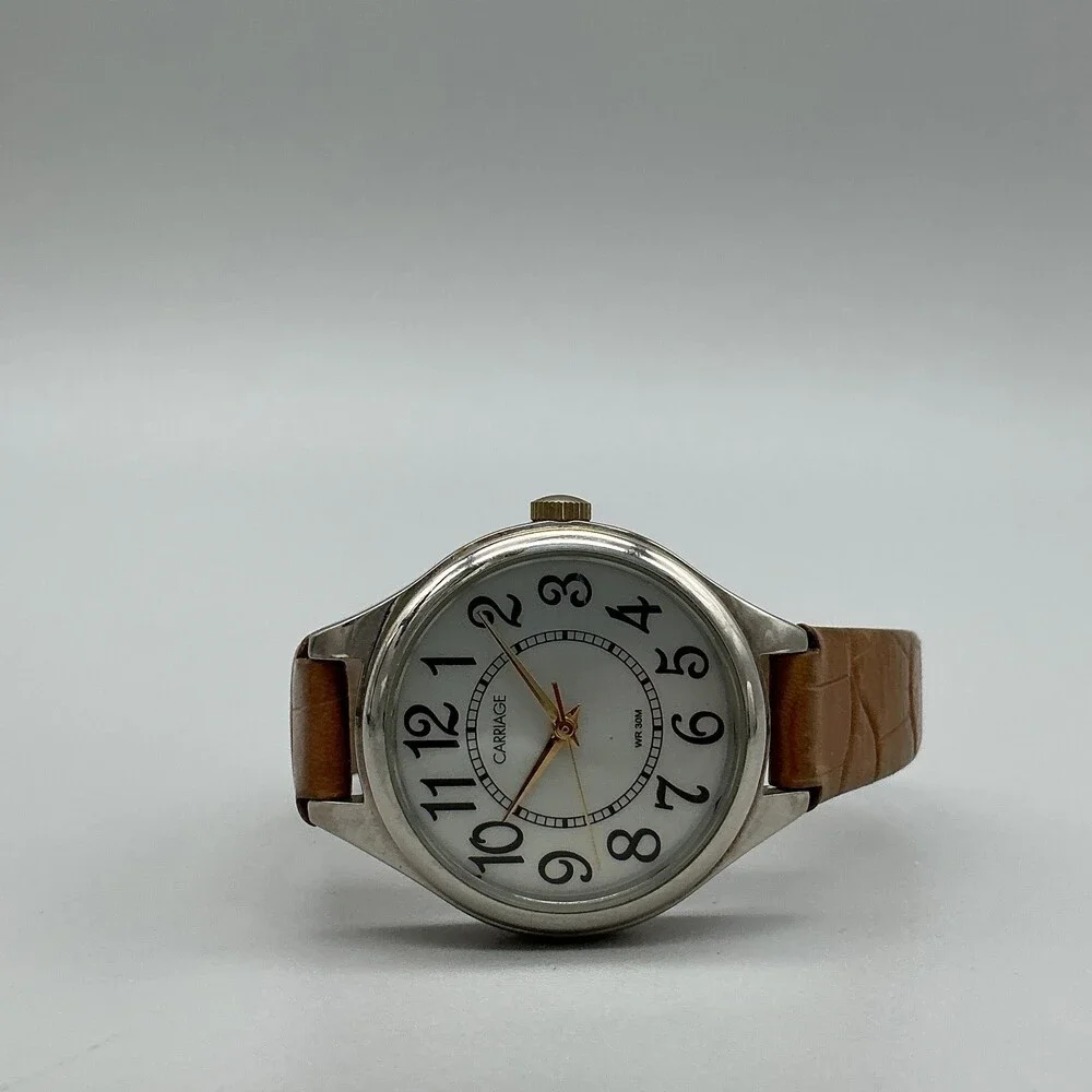 Carriage By Timex Womens Watch 30mm White Dial Brown Leather New Battery